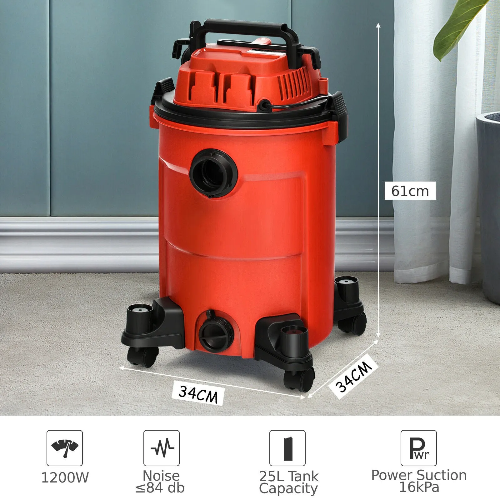 25L Portable Wet / Dry Vacuum Cleaner with Blower Function-Red