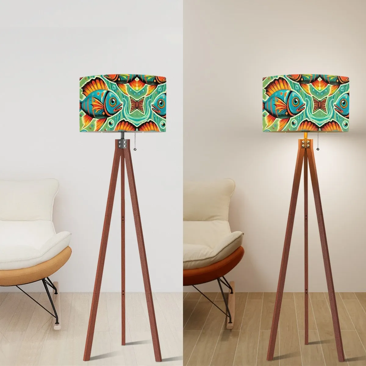 Atomic Fish Decor Tripod Floor Lamp, Mid Century Modern Lighting