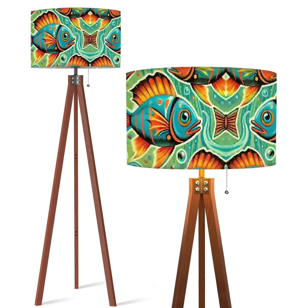 Atomic Fish Decor Tripod Floor Lamp, Mid Century Modern Lighting