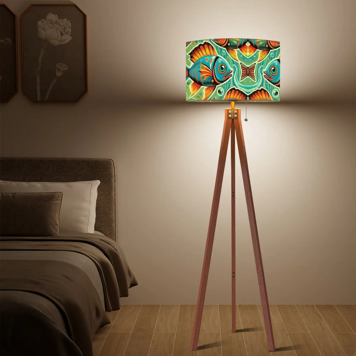 Atomic Fish Decor Tripod Floor Lamp, Mid Century Modern Lighting