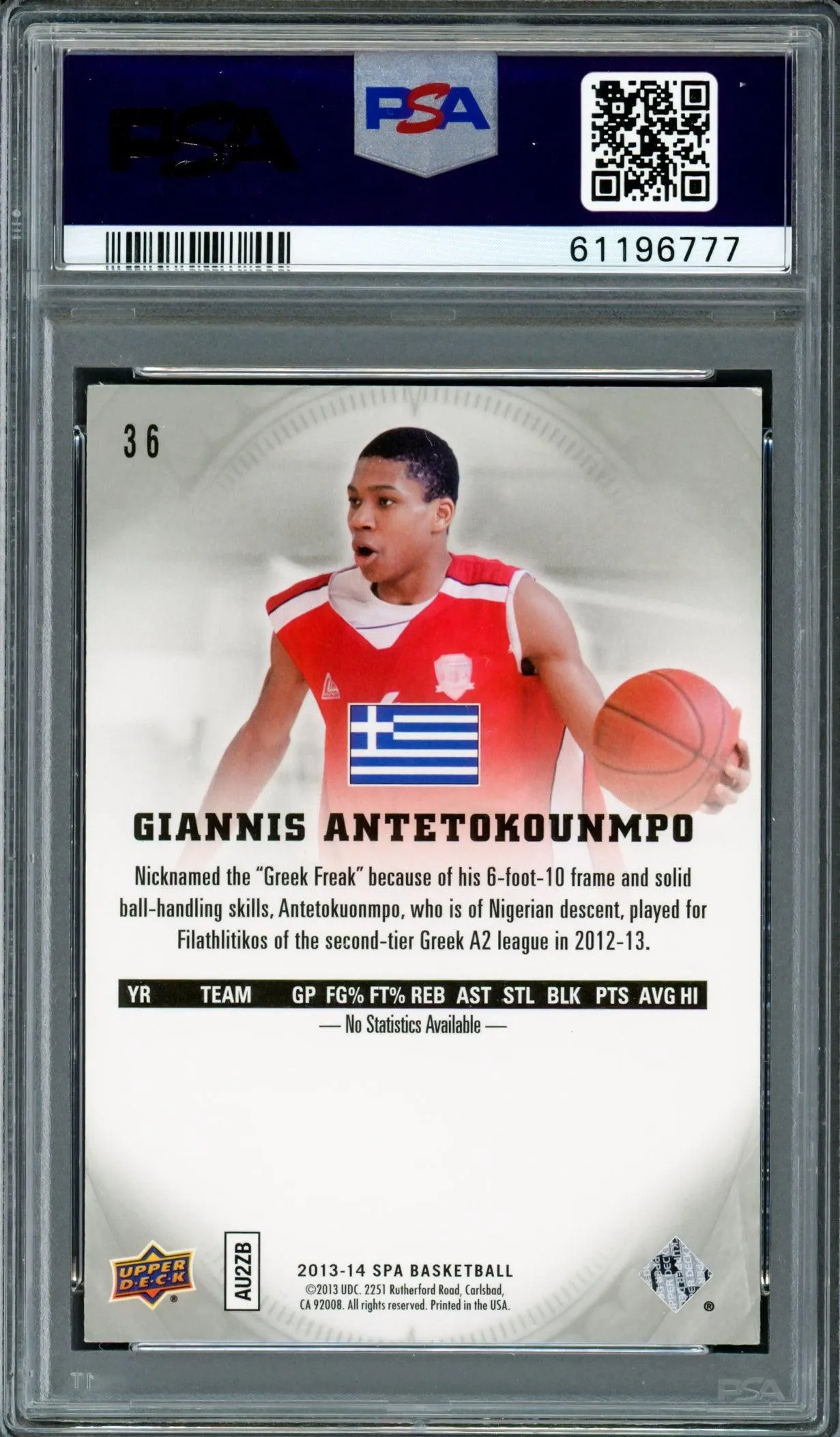 Giannis Antetokounmpo Autographed 2013 SP Authentic Rookie Card #36 Milwaukee Bucks PSA/DNA #61196777