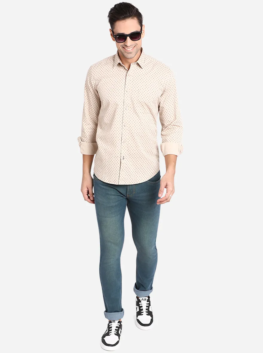 Nougat Grey Printed Slim Fit Casual Shirt | JadeBlue