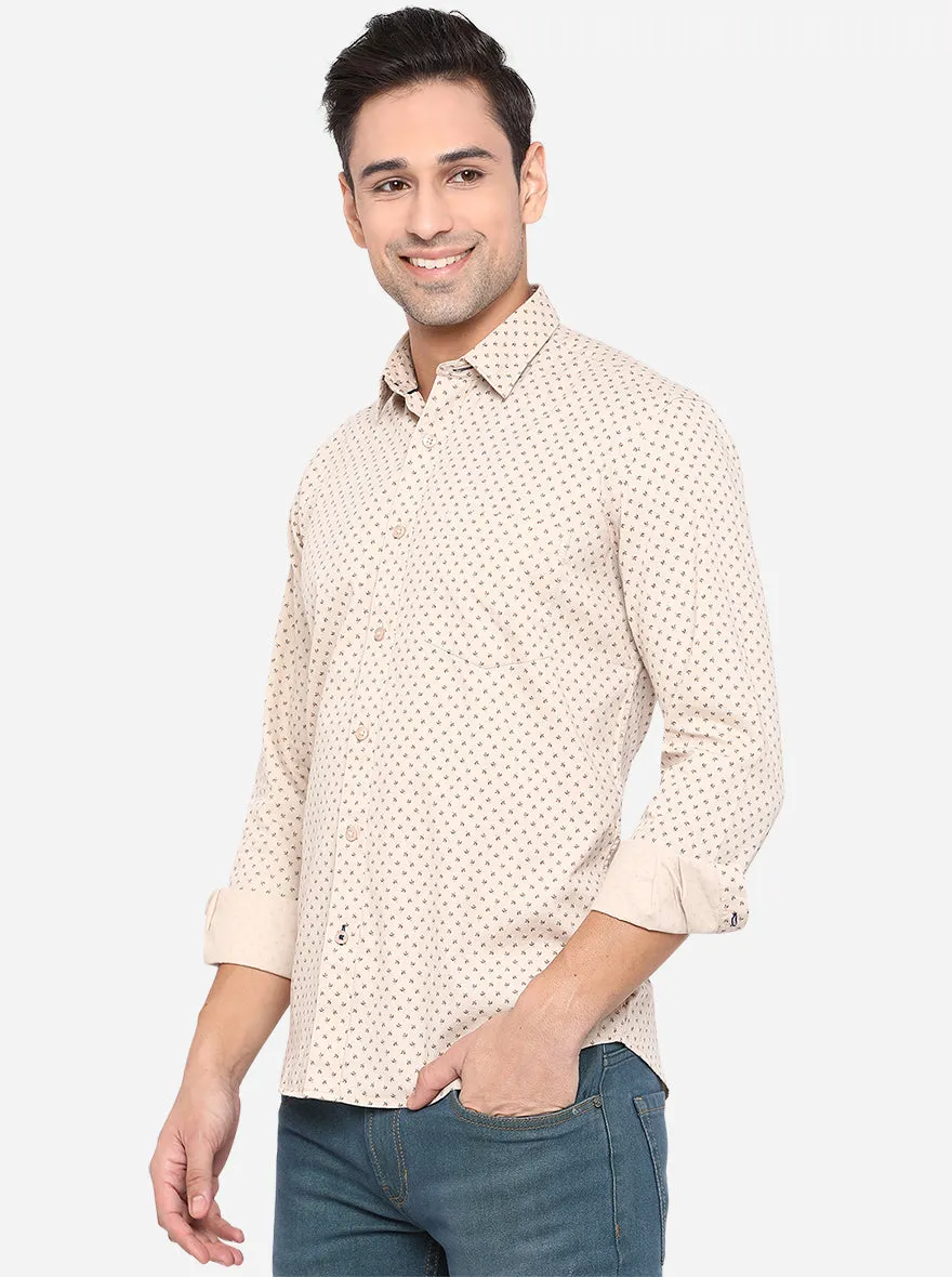 Nougat Grey Printed Slim Fit Casual Shirt | JadeBlue