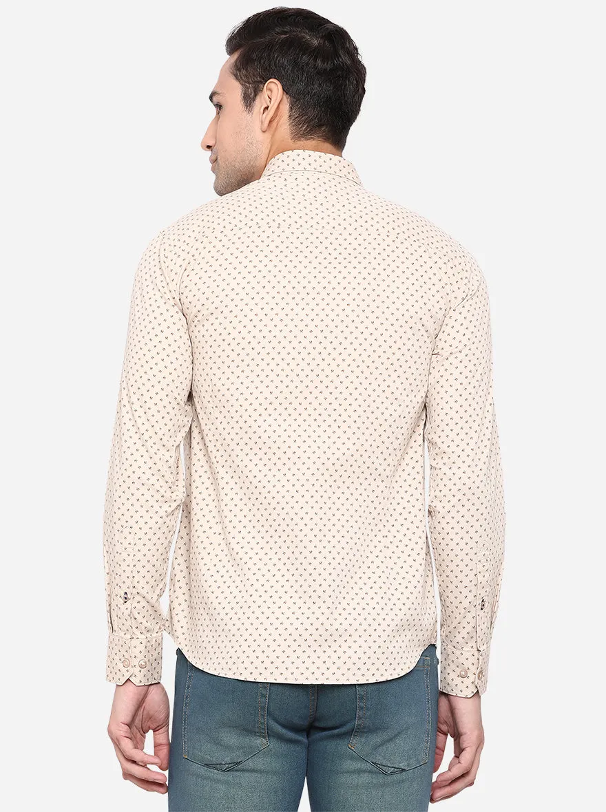 Nougat Grey Printed Slim Fit Casual Shirt | JadeBlue