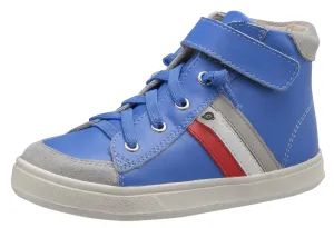 Old Soles Boy's and Girl's  Glambo High Top Leather Sneakers, Neon Blue/Bright Red/Snow/Gris