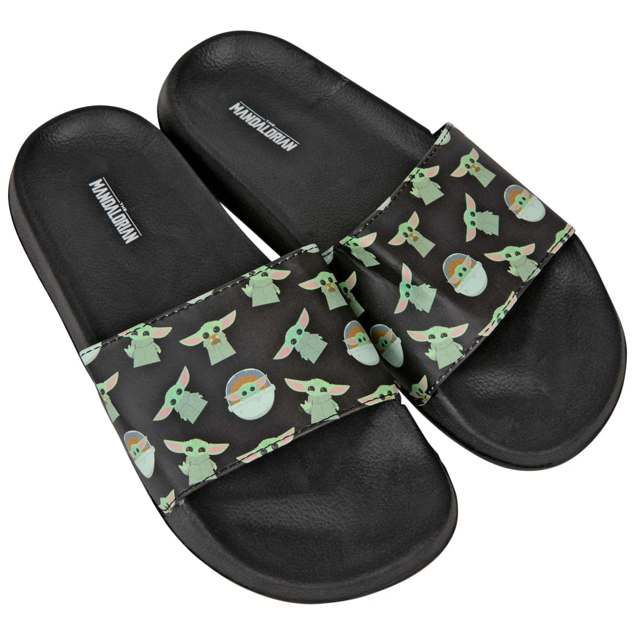 Star Wars The Mandalorian The Child Grogu All Over Logo Slides Sandals