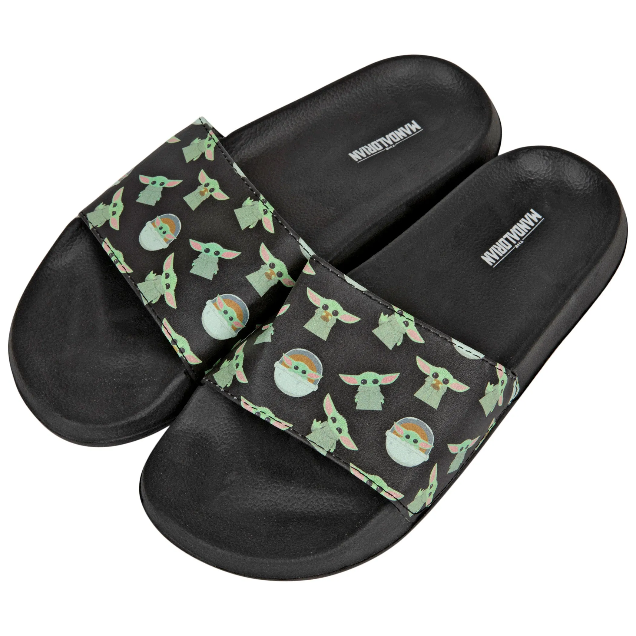 Star Wars The Mandalorian The Child Grogu All Over Logo Slides Sandals